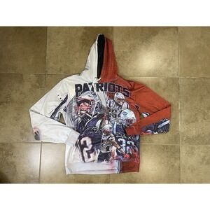 VTG New England Patriots NFL Players All Over Print Mens Sz M Hoodie Sublimated
